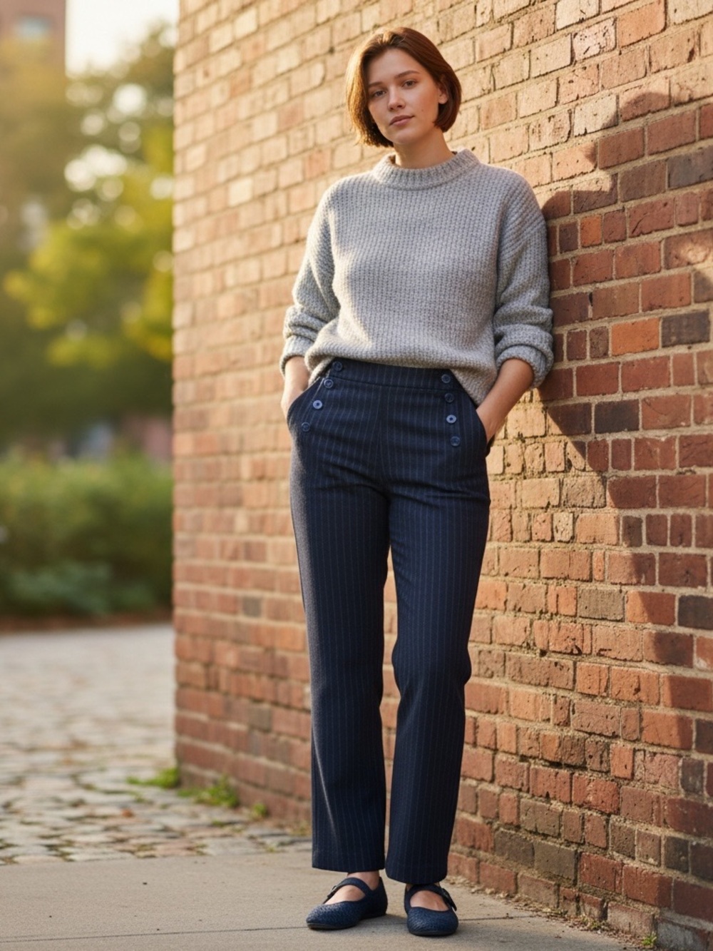Boden navy pinstripe wool pants size 12L‎